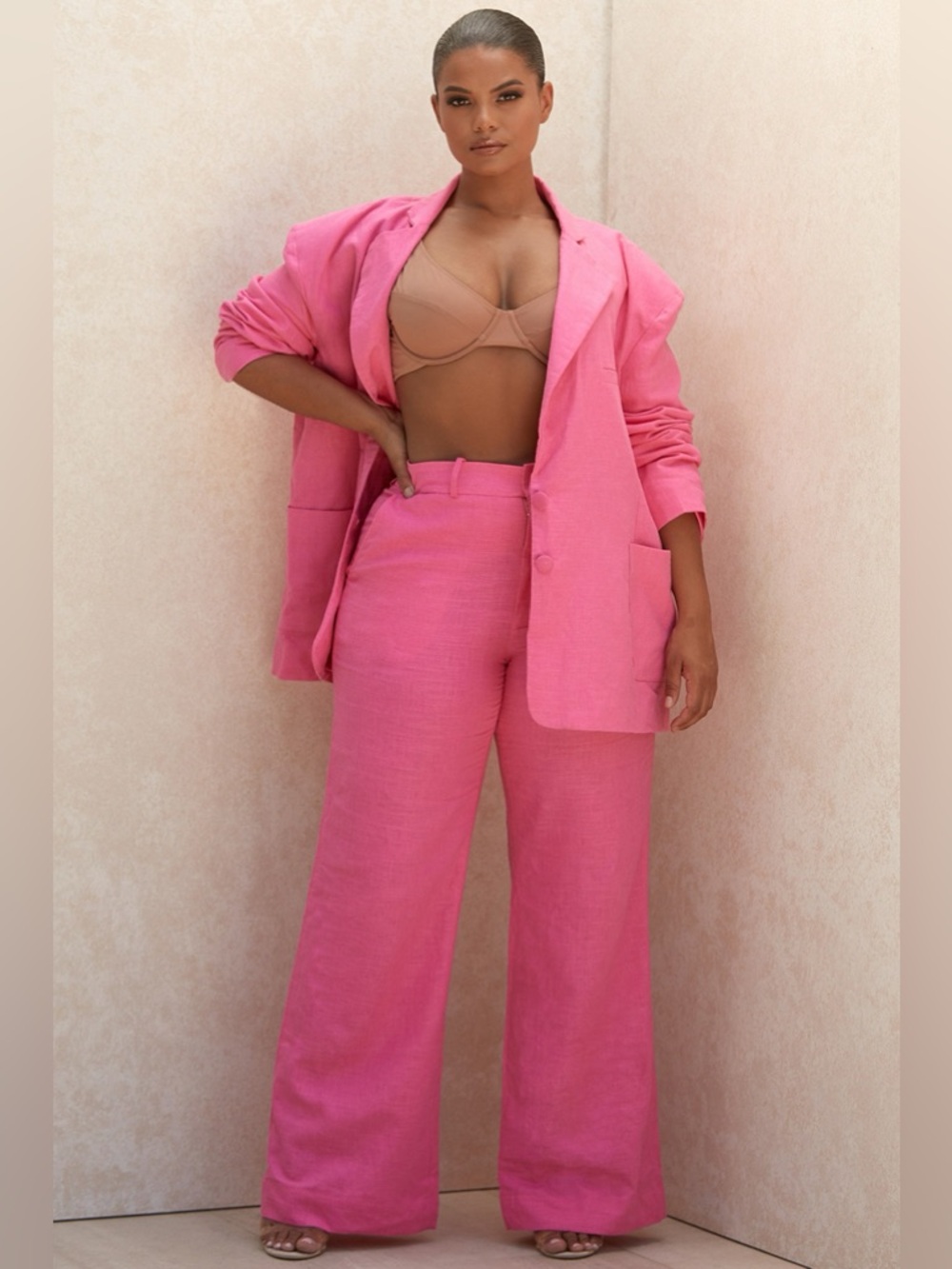 House of CB ANDREIA Pink Linen Blend Trousers - Picture 3 of 5